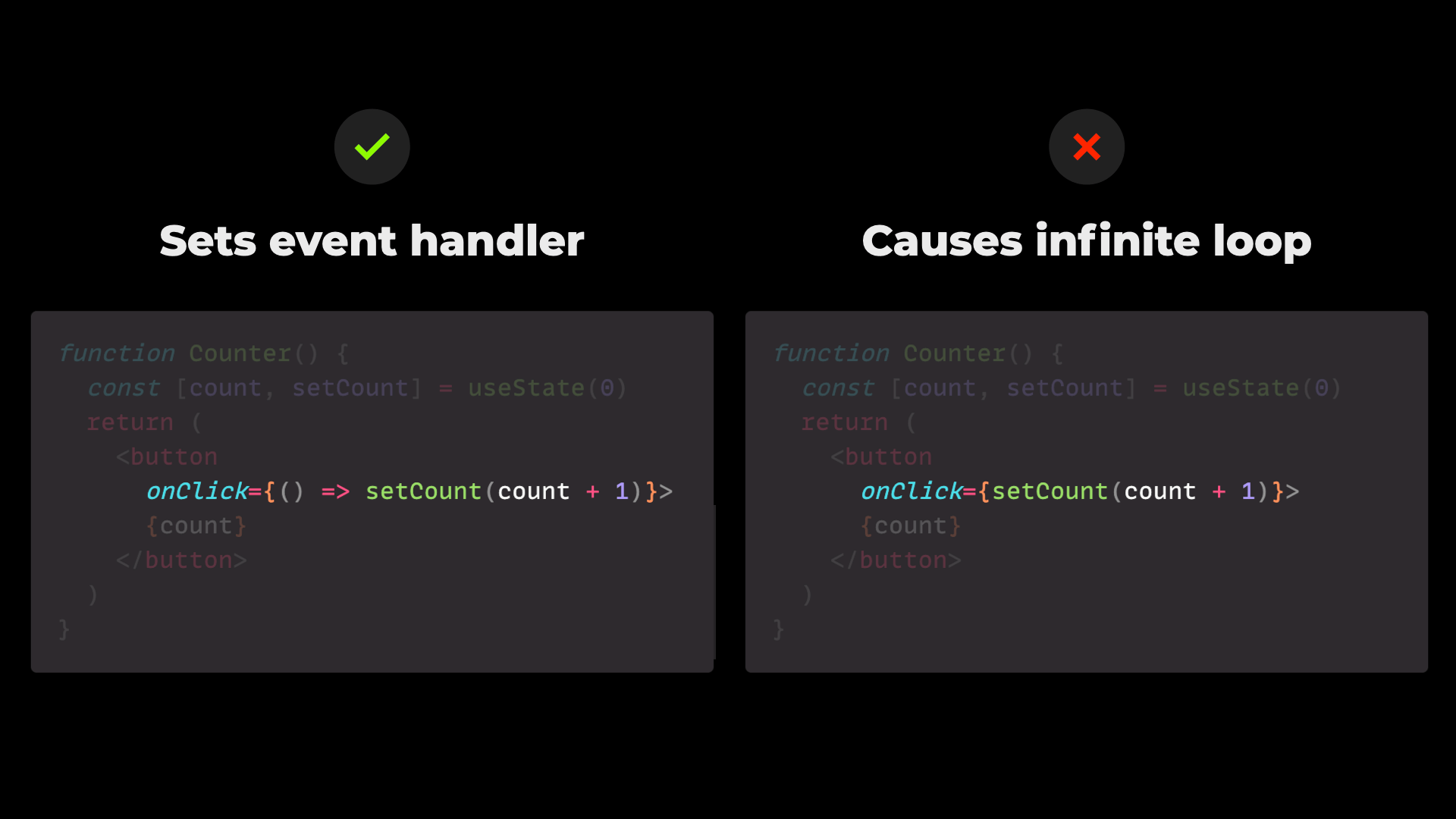 Two examples with different event handlers side by side