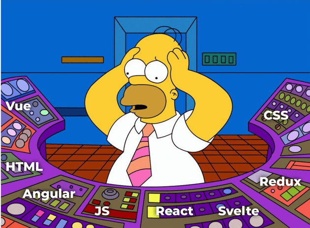 Homer Simpson confused trying to figure which button to push on the panel